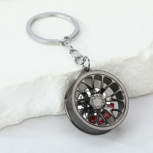 Metal car part keyring keychain high performance racing wheel gray car &amp; truck