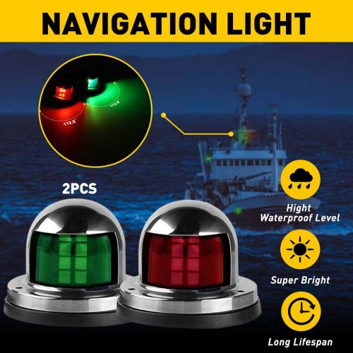 Led bow navigation lights for marine boat 12v pontoon steel stainless + pc lens