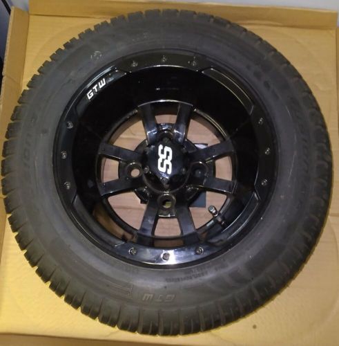 Pair of 2 gtw 10&#034; gloss black golf cart wheels on 205/50r10 gtw fusion radials