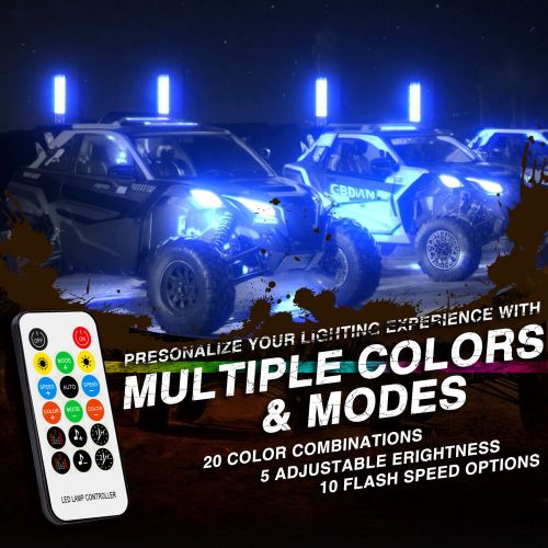 Pair 2ft spiral led fat whip light antenna rgb chasing for can-am x3 rzr utv atv