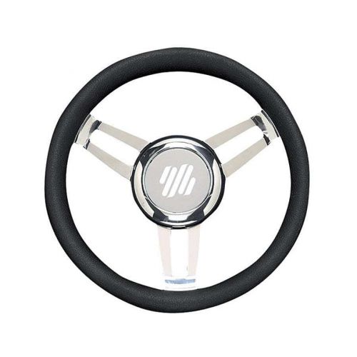 Uflex foscari v/ch/b 13.8&#034; dia. 3-spoke steering wheel, black grip, chrome hub