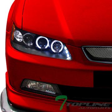 Blk drl led dual halo rims projector head lights lamps signal 98-02 honda accord