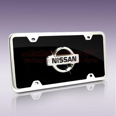 Nissan 3d classic logo black acrylic license plate + chrome frame kit, + gift