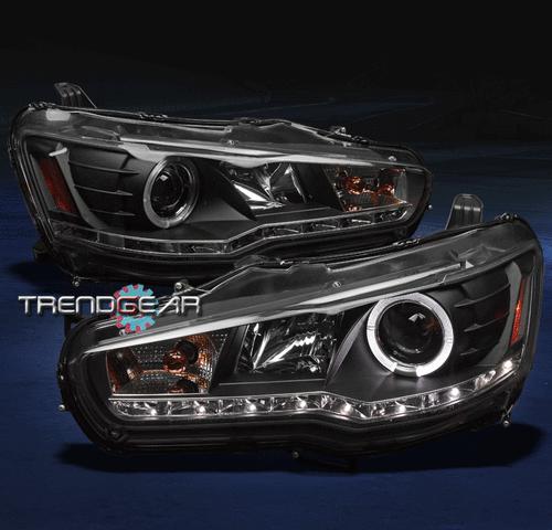 08-12 mitsubishi lancer evo x halo drl led projector headlights black 09 10 11