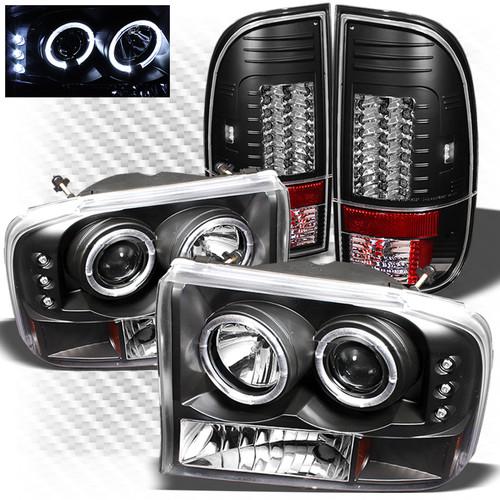 99-04 f2/350 1pc black ccfl pro headlights + philips-led perform tail lights set