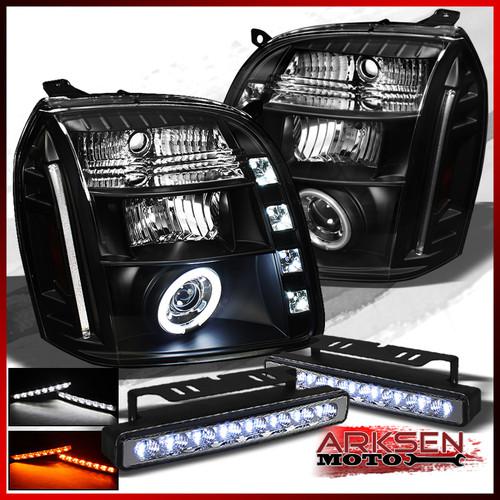 White/amber led bumper fog+07-13 yukon ccfl halo led black projector headlights