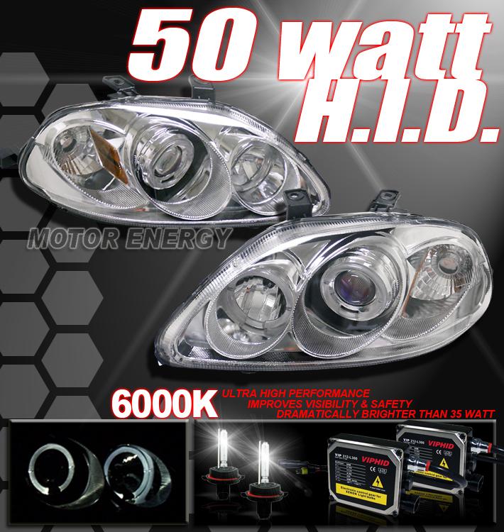 99 00 civic 2dr halo projector headlights+50w 6000k hid