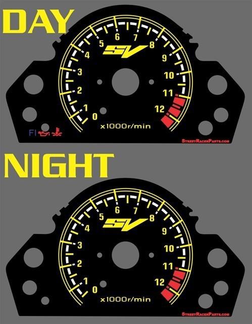 Suzuki sv650 sv 650 s 2003 2004 2005 yellow & black face glow gauge mph kmh