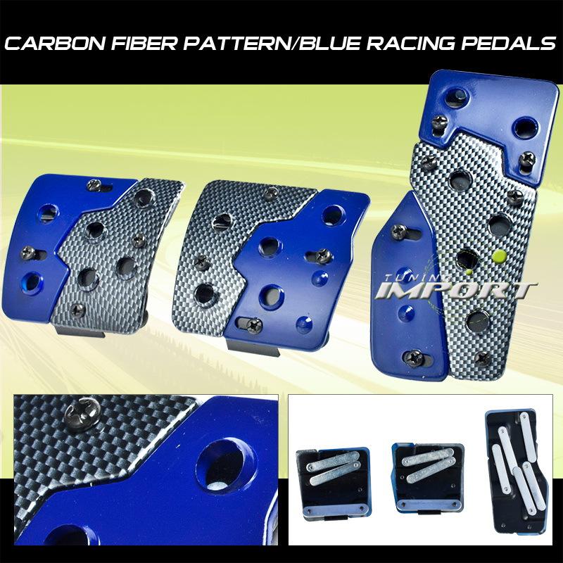 Blue/carbon fiber style racing pedals pads mt bmw nissan toyota honda volkswagen