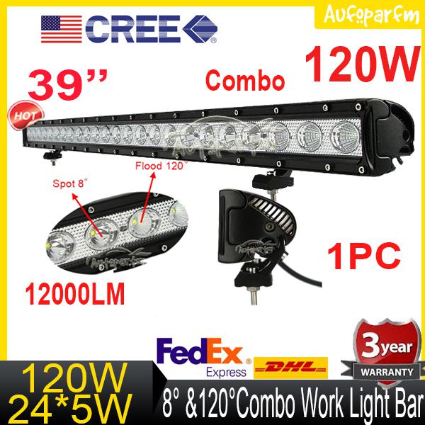 39" 120w spot flood combo single row cree led work light bar van mini boat 4x4 