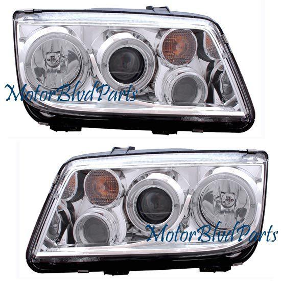 99-05 vw jetta projector headlights headlamps w/halos & fog lamps chrome l+r set