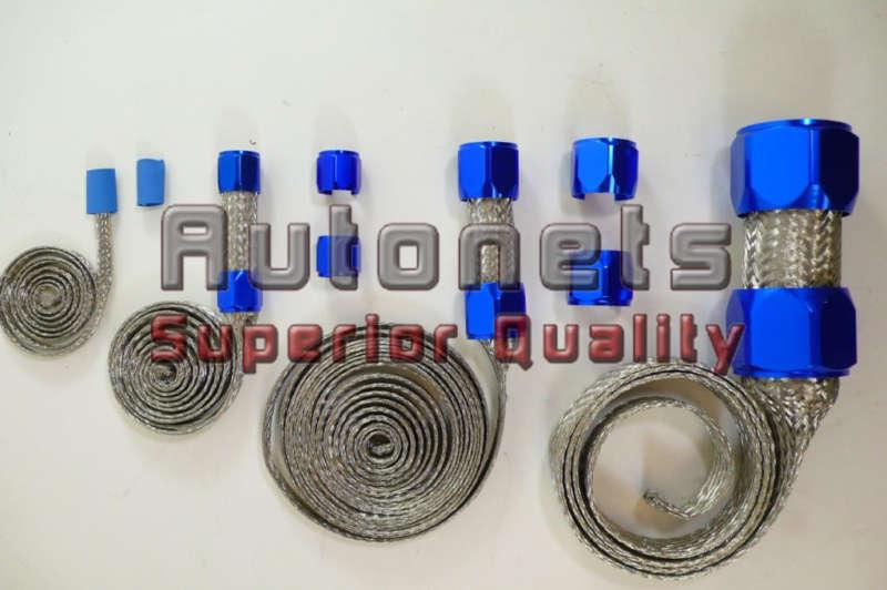 Blue stainless steel braided vacuum radiator fuel heater hose cover sleeving