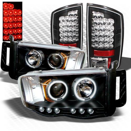 02-05 ram 1500, 03-05 2/3500 black ccfl pro headlights + philips-led tail lights