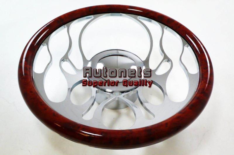 Wood veneer full flame chevy buick pontiac aluminum steering wheel horn button