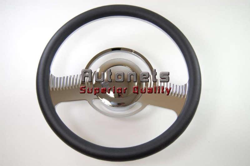 Black leather chevy gm buick pontiac chrome aluminum classic steering wheel