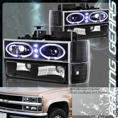 Chevy gmc c10 trucks black housing dual halo projector headlight bumper corner