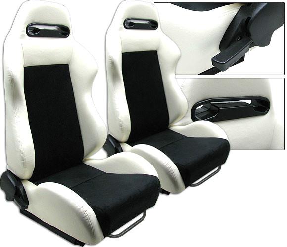 New 2 white & black racing seats reclinable w/ slider all chevrolet *