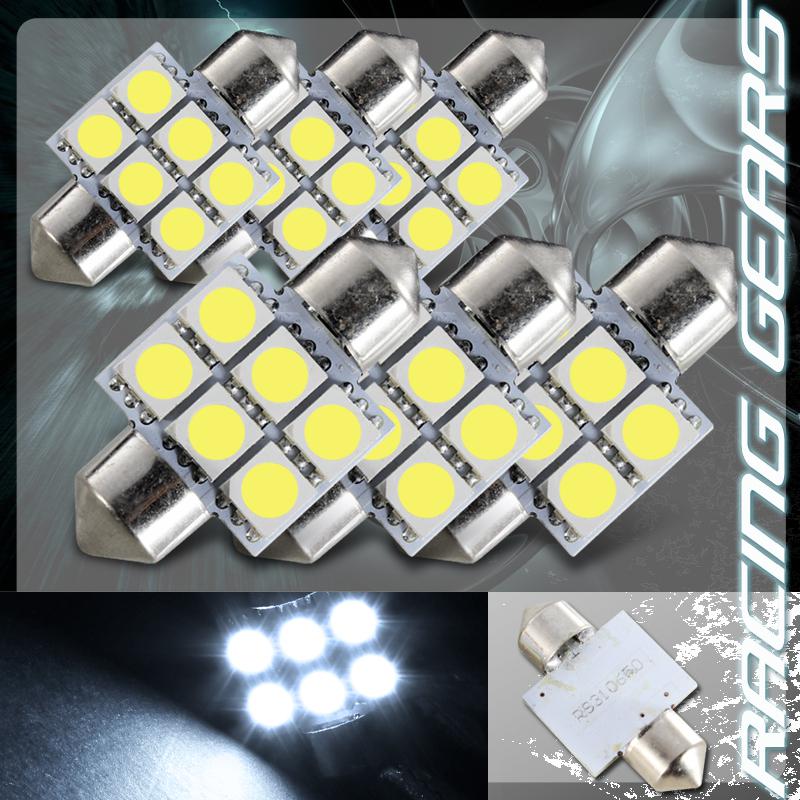 6x 31mm 1.25" white 6 smd led festoon replacement dome interior light lamp bulb