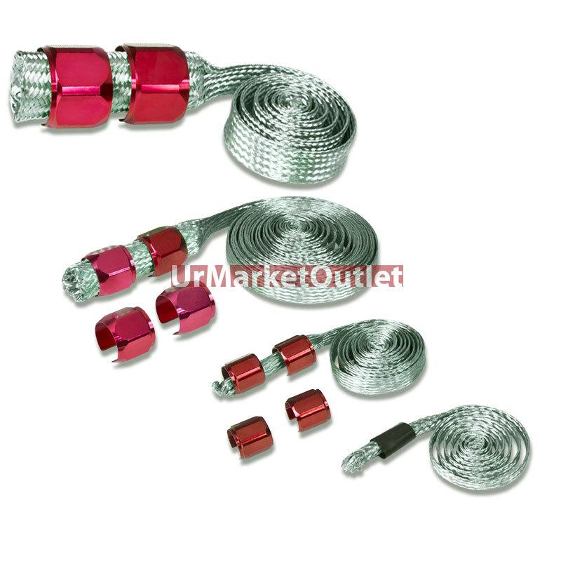 Red braided sleeve heat shield hose kit engine oil line/fuel/heater/radiator