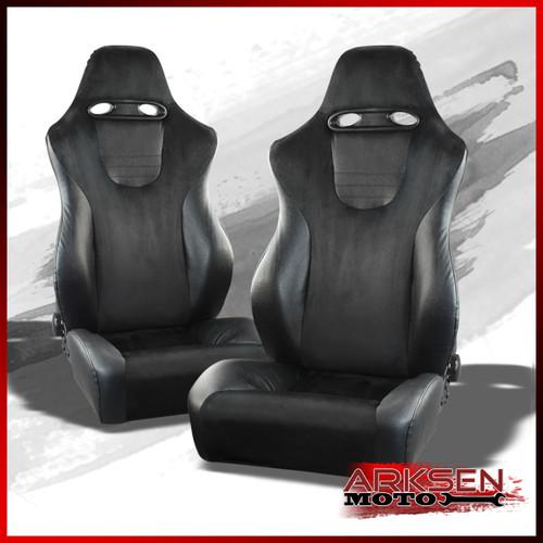 Black pvc leather suede black stitch reclinable srt style racing seats+slider