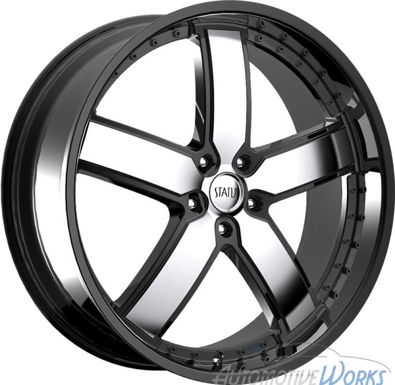 1 - 22x9.5 status take over 5x120.65 5x4.75 +15mm black machined rim wheel 22"