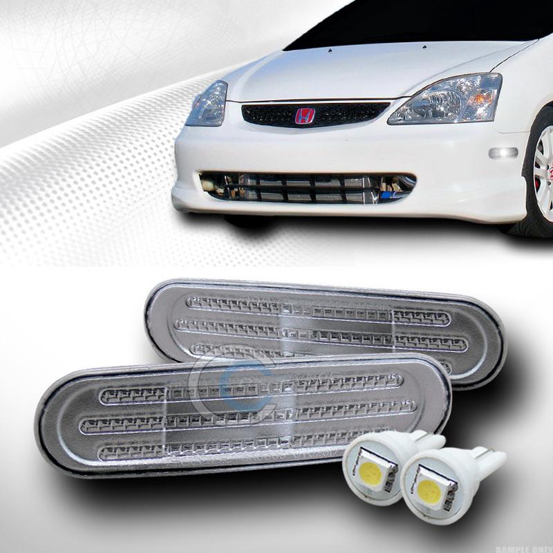 Clear front/rear side marker bumper lights yd+1 smd led bulbs 02-05 civic ep3 si