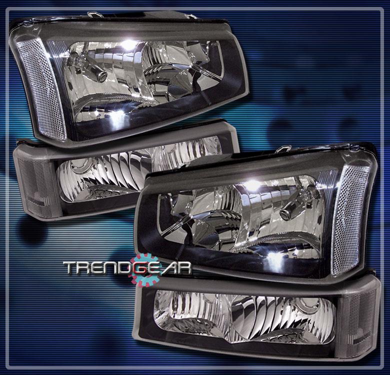 03-06 chevy silverado pickup crystal head lights+bumper signal lamp black 04 05