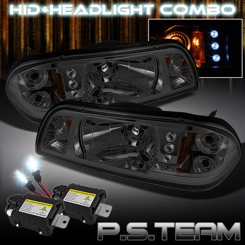 Smoked 87-93 ford mustang 6in1 crystal led headlights+6000k slim ballast hid kit