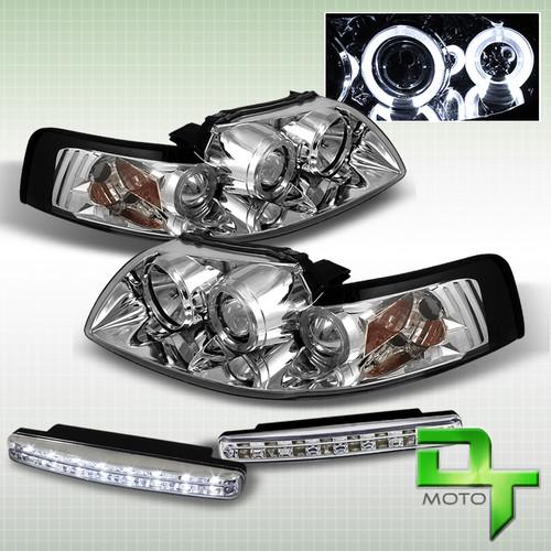 Drl led bumper fog+99-04 ford mustang 2in1 halo chrome projector headlights lamp