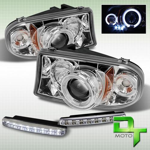 Led bumper fog+97-04 dakota durango dual halo chrome projector headlights+corner