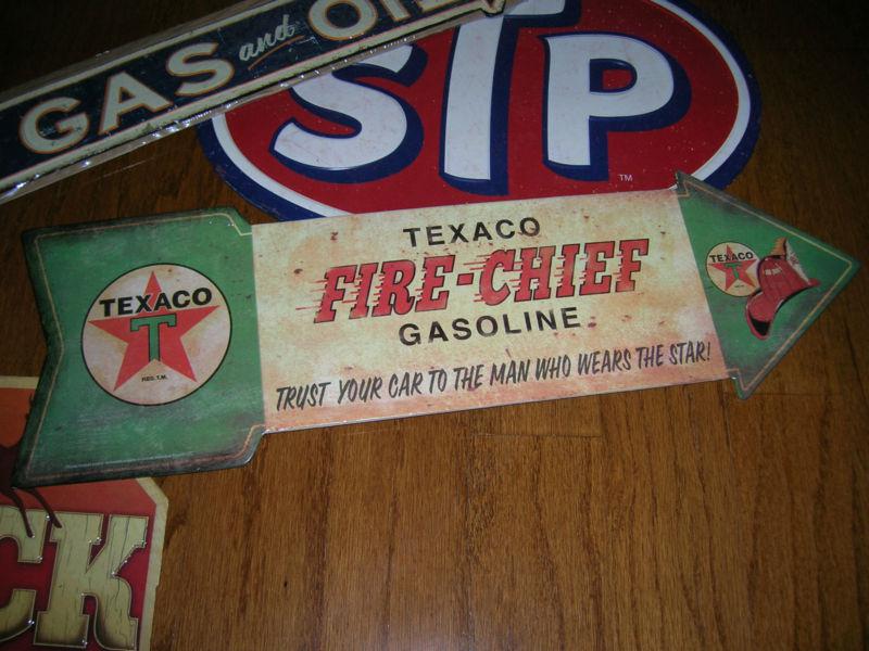Texaco fire-chief vintage look gasoline arrow metal sign, gasoline station