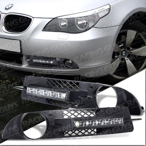 04-07 bmw 525i 530i 540i fog lamps grille high power led day lights pair e60 drl