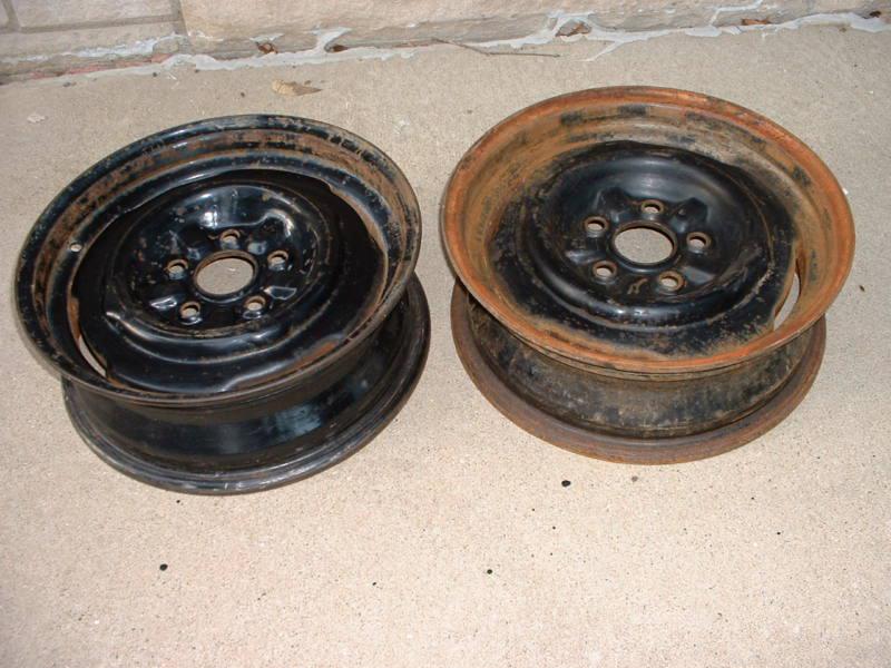 Two 60's era 15 x 5 ford 5me 6me original steel factory wheels rims 5-4 1/2 bolt