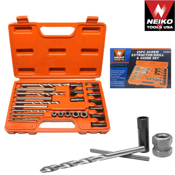 25pc screw extractor drill & guide set extracts broken screws bolts fasteners