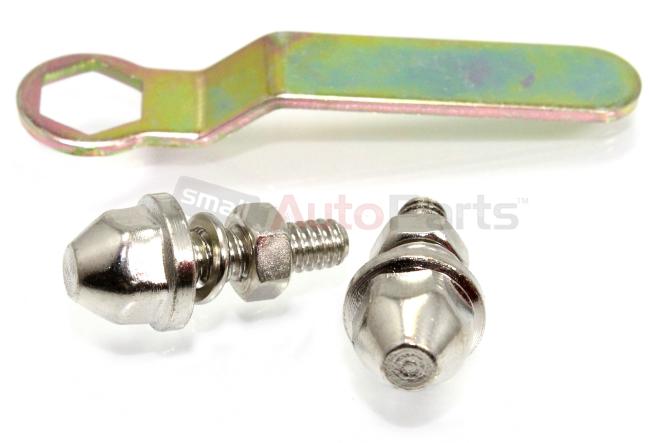 (2) chrome bullet license plate frame anti-theft fasteners bolts for motorcycle