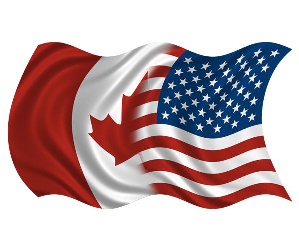 American canadian waving flag decal 5"x3" usa canada vinyl car sticker (lh) zu1