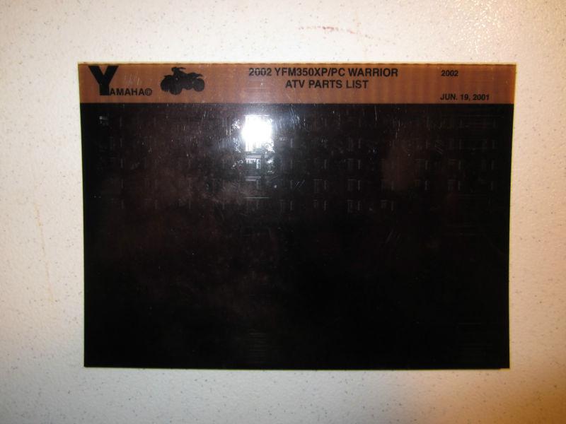 2002 yamaha atv yfm350xp pc warrior microfiche parts list catalog xfm 350 xp pc 