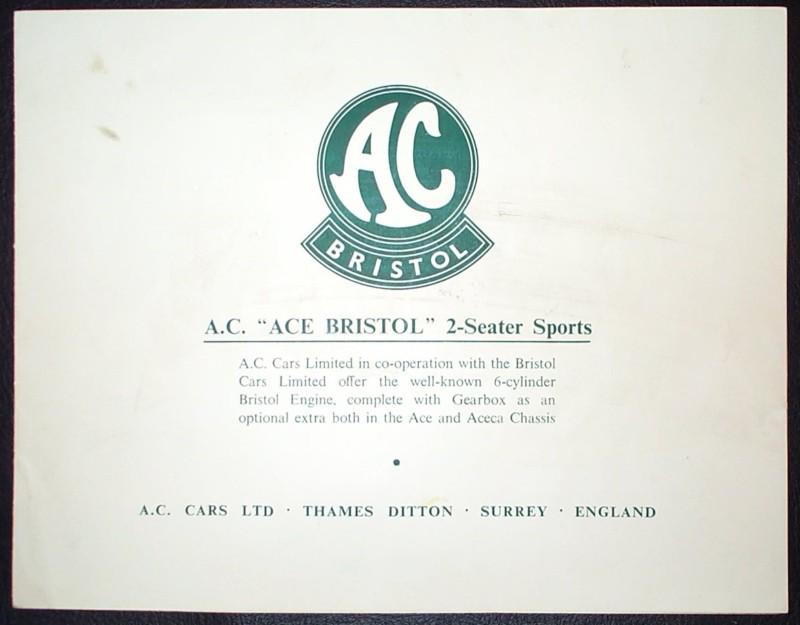 Original ac ace bristol 2-seater sports car brochure, pamphlet, specs sheet 1958