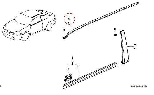 1996 - 2000 honda civic oem roof rail moldings right and left