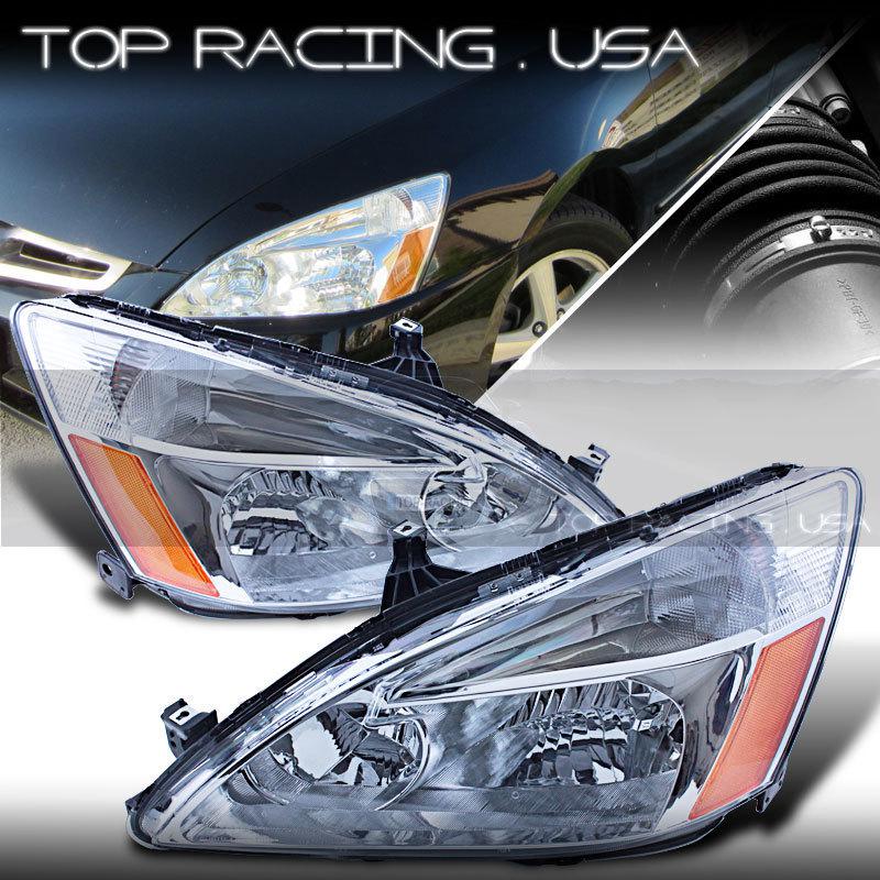 03-07 honda accord jdm crystal style headlights lamps chrome / amber reflector