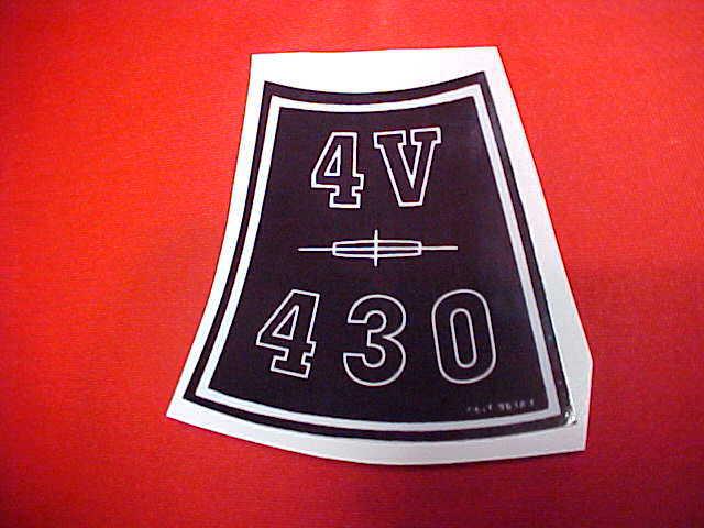 1963-1965 lincoln continental 430 motor 4bbl airbreather decal