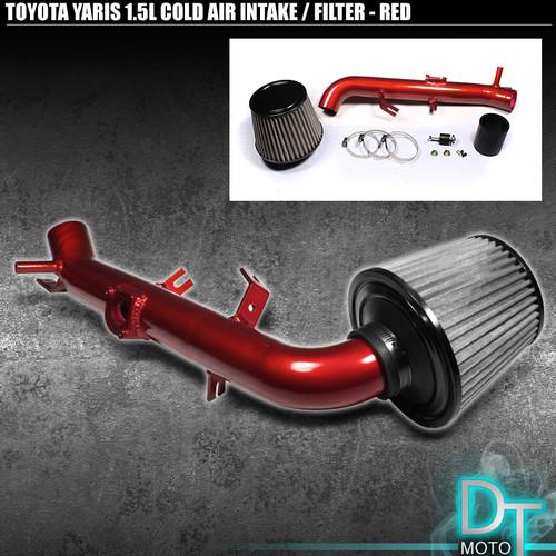 Stainless washable cone filter + cold air intake 06-11 toyota yaris 1.5l red