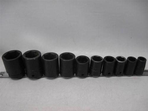 Lot of 10 snap on shallow impact sockets 1-3/16" to 1/2"