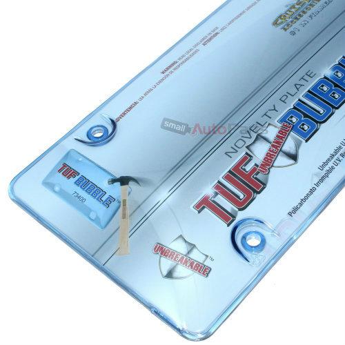 Blue tinted tough bubble license plate tag frame cover shield for auto-car-truck