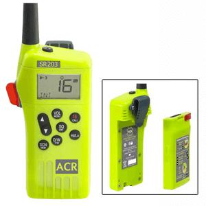 Brand new - acr sr203 gmdss survival radio w/replaceable lithium battery & recha