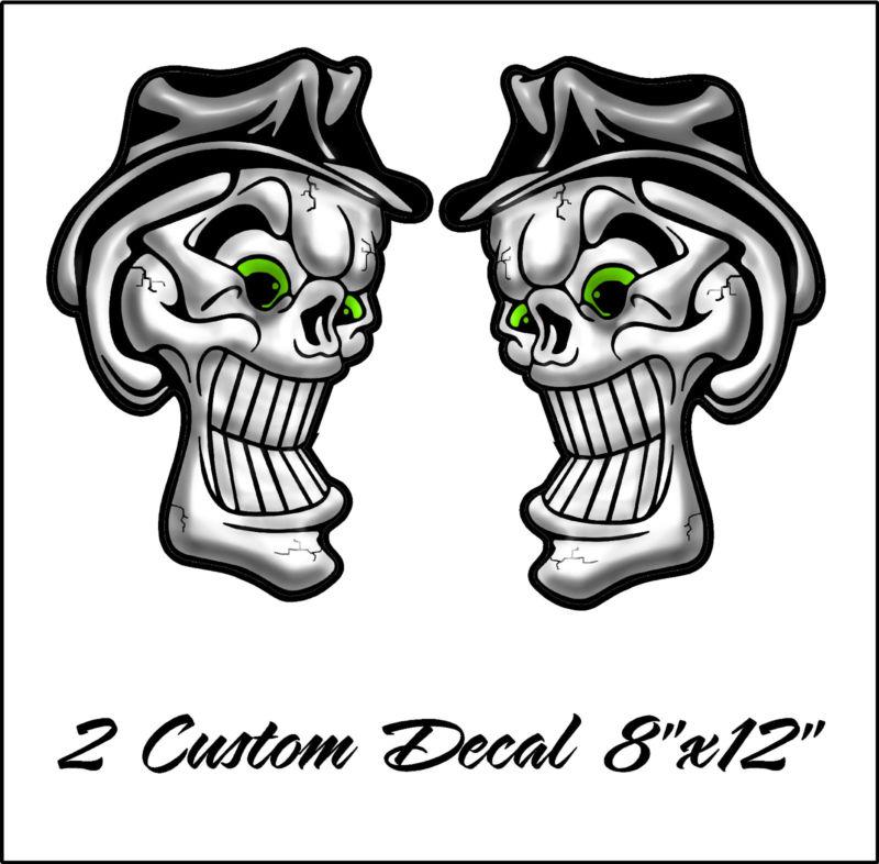 All riders, ski doo harley chopper yamaha atv - skull top hat decals 2pc 8x12