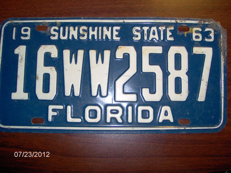 Florida license plate 1963 sarasota county original condition free ship!