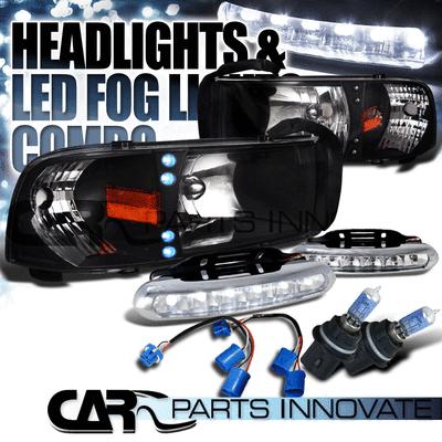 94-01 dodge ram 1500 sport package black drl headlights+6-led fog lamps