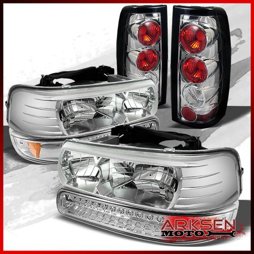 99-02 silverado clear headlights+full led bumper signal+g2 chrome tail lights