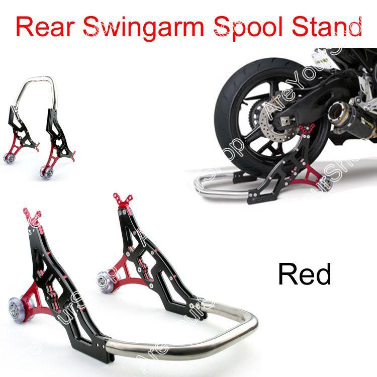 Universal racing motorcycle rear swingarm spool lift stand swing arm red